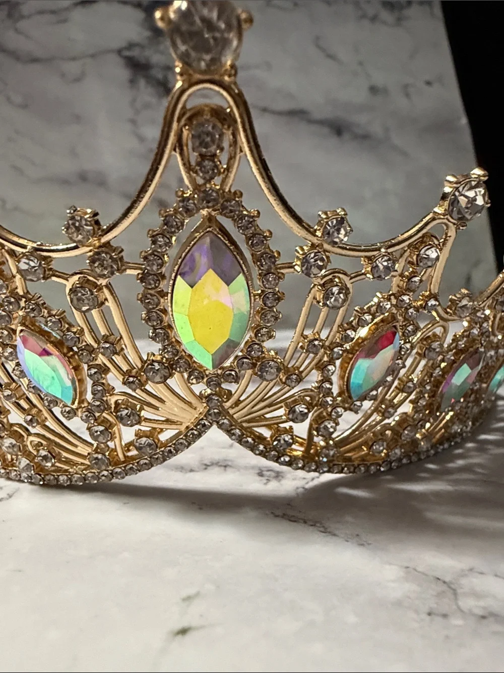 Gold Tiara with Iridescent Rhinestone Accents NWT